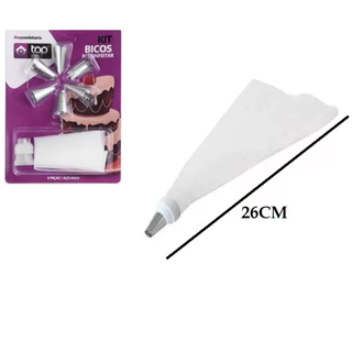 Kit Confeiteiro com 7 Bicos de Inox e 1 Saco de Confeita 26CM Para Bolos e Doces 8 Peças Universal em Oferta na Shopee