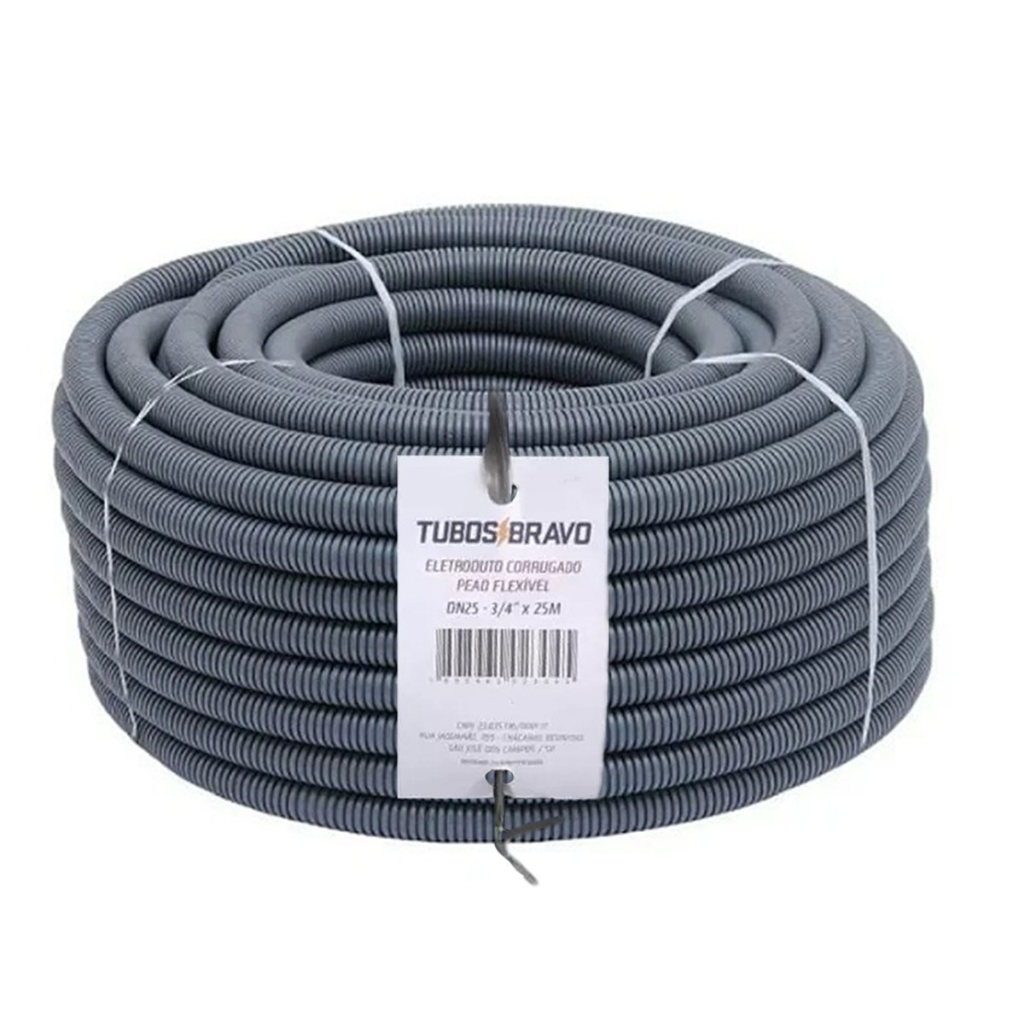 Conduíte Corrugado Reforçado Cinza 3/4 X 50m - Anti-chama Alta ...