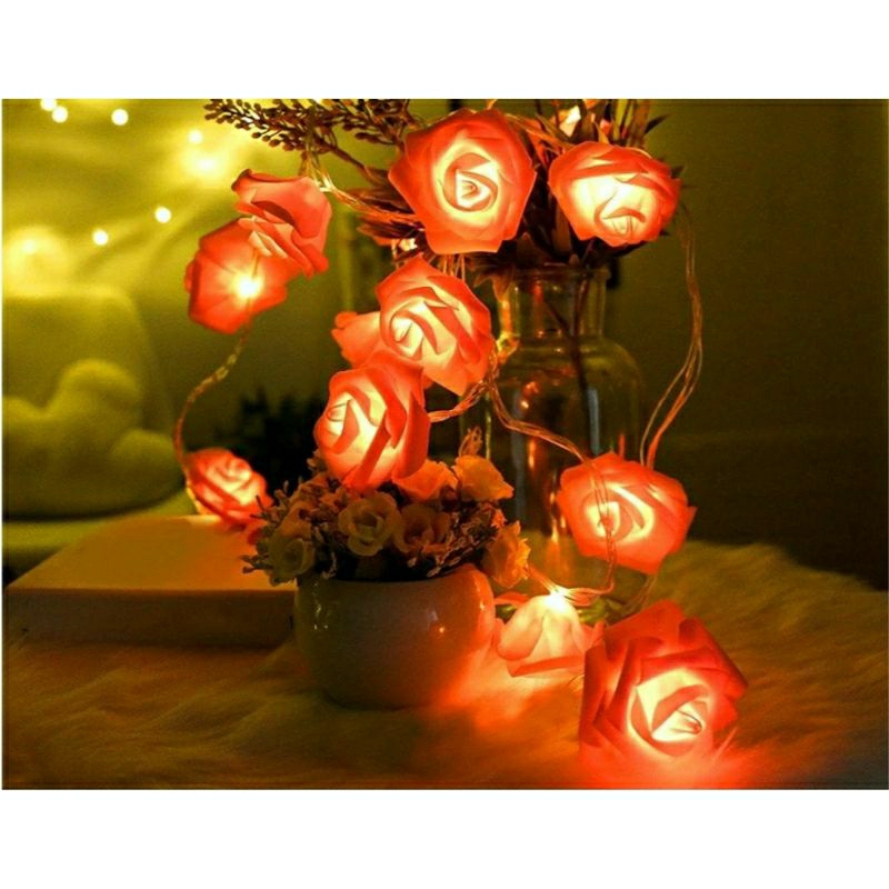 Cordão Luminoso Flor 20 Rosas Vermelhas Led Pilha Branco Quente