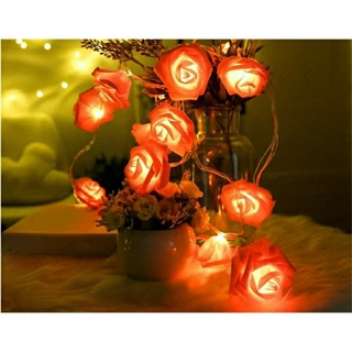 Cordão Luminoso Flor 20 Rosas Vermelhas Led Pilha Branco Quente