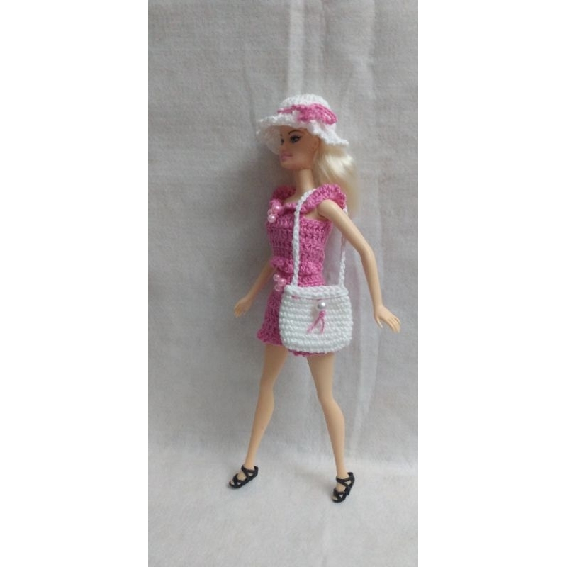 Roupa de crochê para boneca Barbie  Conjunto verão cropped e shorts ☀️⛱️ 