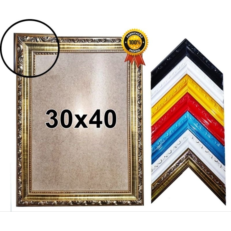 Moldura Quadro 30x40 Madeira Trabalhada Laqueada com Acetato e Fundo