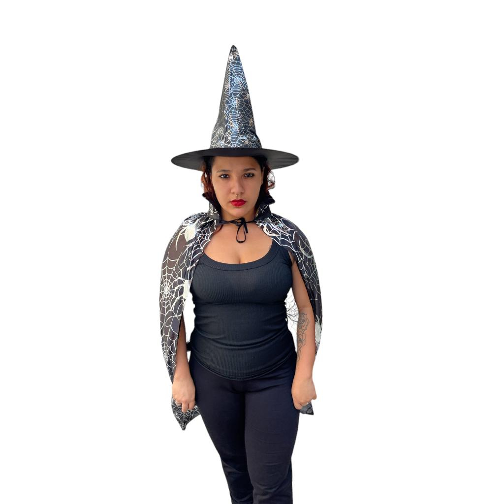Capa de rosto de bruxa com cabelo e chapéu de látex capa de rosto de bruxa  velha festa de Halloween fantasia de bruxa assustadora adereços para vestir