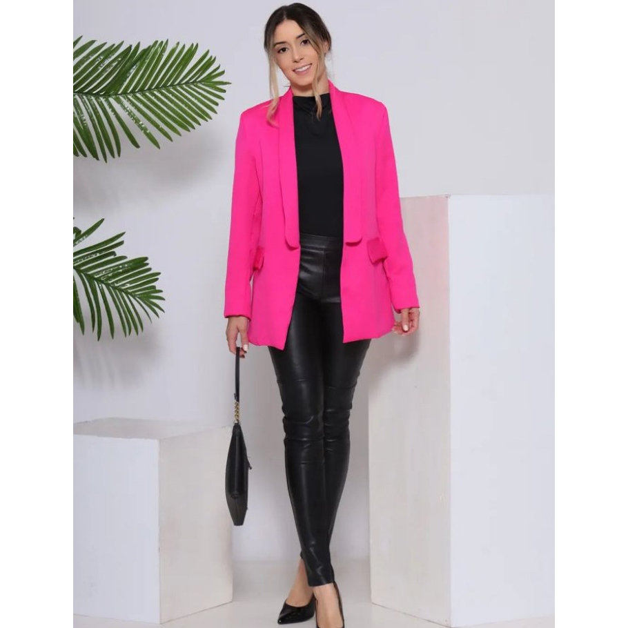 Blazer Feminino Alfaiataria Forrado Gola Smoking