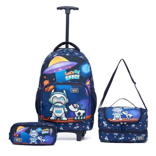 Kit Mochila Infantil Rodinhas Menino Reforçada Lancheira Térmica Estojo Escolar