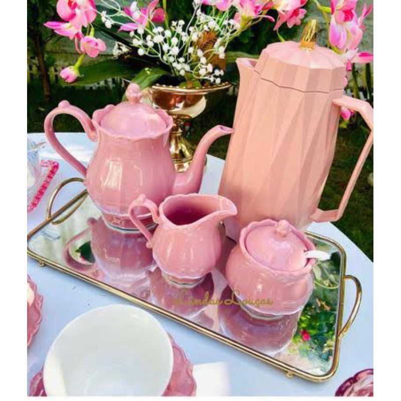 Jogo de Chá Rosa Bule Leiteira e Açucareiro Fancy Rose Wolff 3 peças