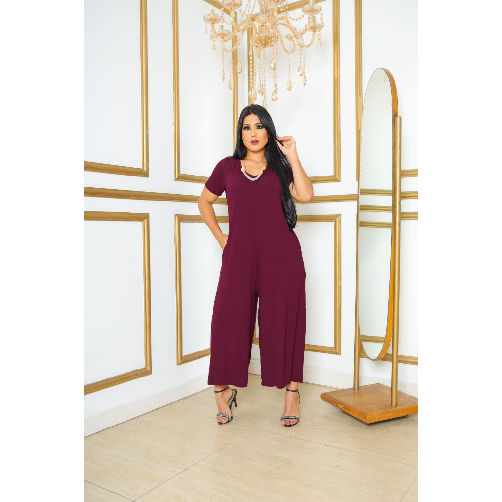 Macacão Feminino Plus Size Tamanho Grande Elegante Alça longo