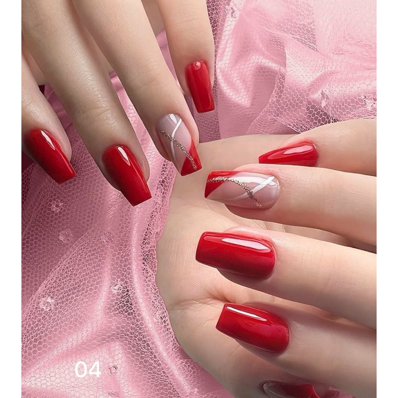 Unhas Postiças Realistas Decoradas Vermelhas | Shopee Brasil