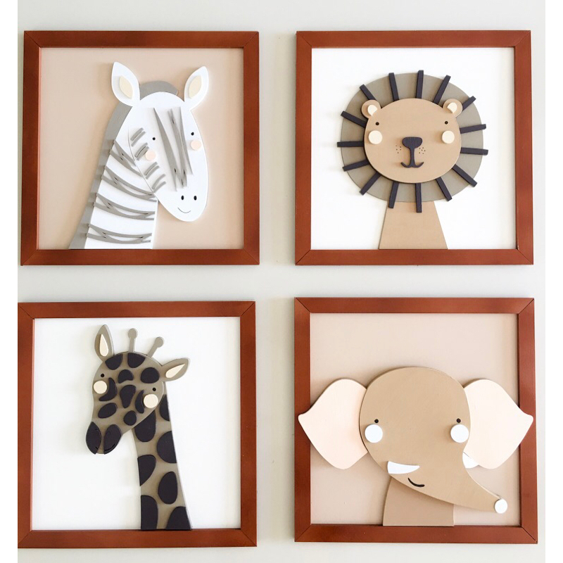Quadros Infantil Safari tons terrosos em relevo
