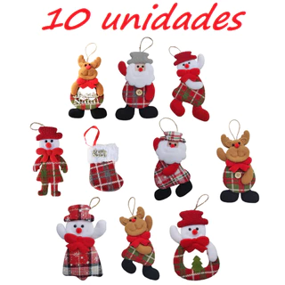 Kit 10 Pendentes Papai Noel Pelúcia Enfeite Arvore Natal Grande 16cm Favorito