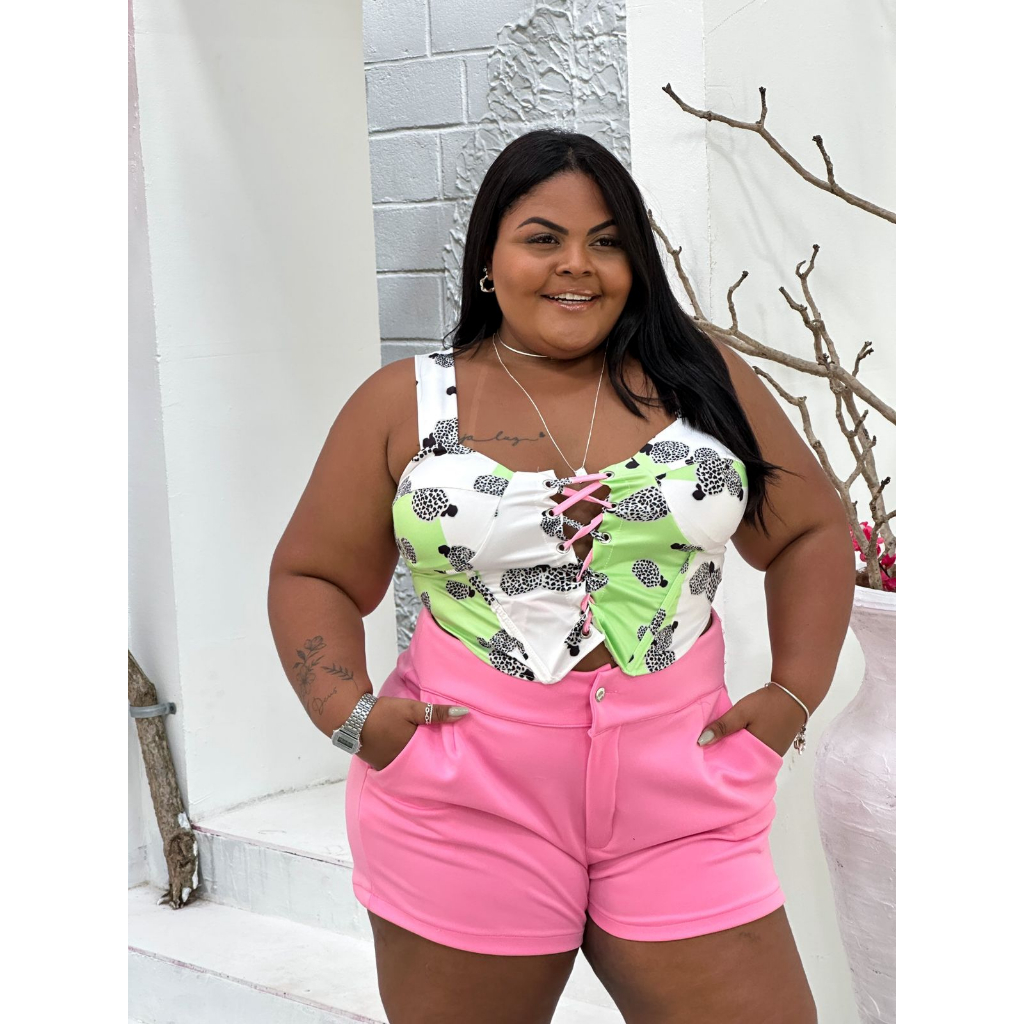 TOP CROPPED BLUSA DE ILHÓS AMARRAÇÃO FRONTAL PLUS SIZE 46 AO 56