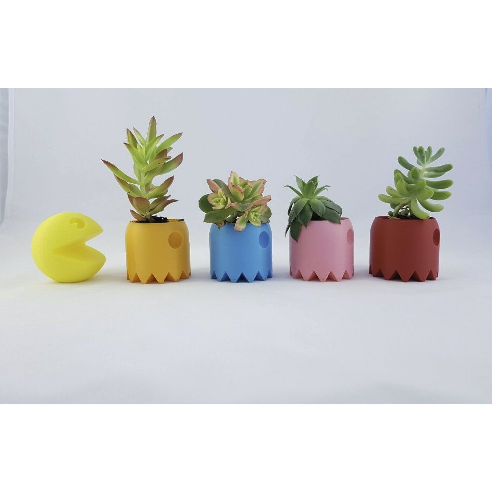 Vaso Suculentas Pac-Man 4 unidades + Pacman Decorativo