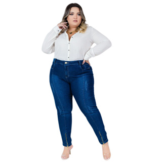 Calça Jeans Plus Size Feminina Com Lycra Cintura Alta
