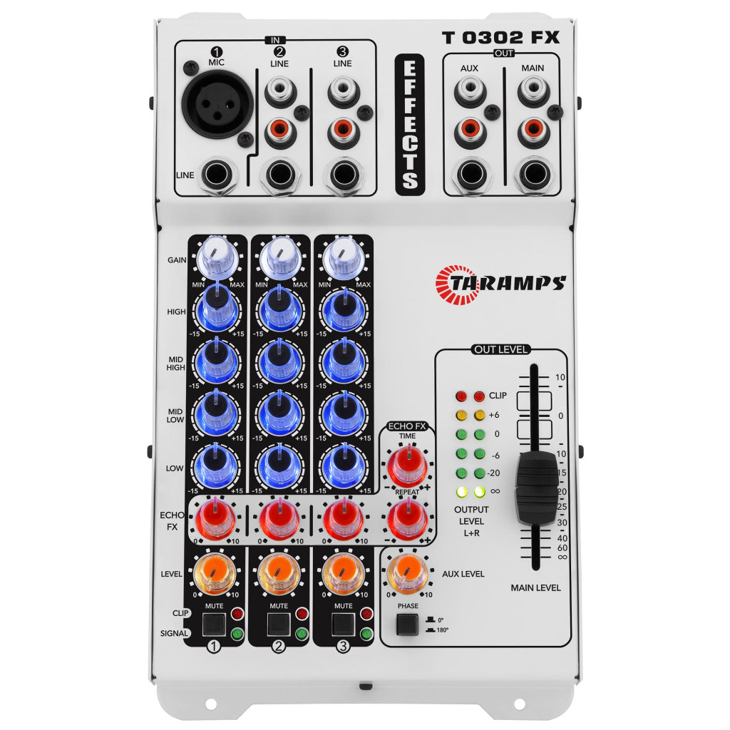 Mesa de Som Taramps T 0302 FX Colorido LED 3 Entradas 2 Saídas Rca e P10 T0302 FX