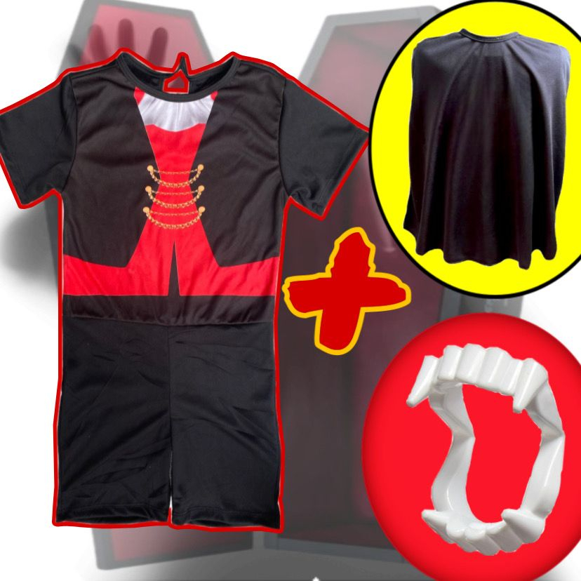 Fantasia Drácula Vampiro Halloween Infantil Roupa + Capa Top em