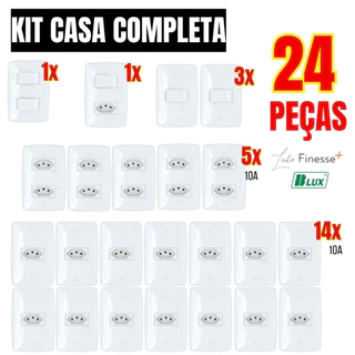 Kit Pack com 24 Peças Tomada e Interruptor branca 4x2 Parede Embutir Linha Finesse Casa Completa Blux