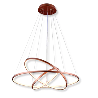 Lustre Pendente Moderno 3 Anéis Led Rose 80CM para Sala de Estar Mesa de Jantar Pé direito Alto