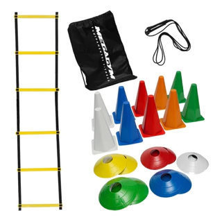 Kit Agilidade Funcional Com Escada De 7 Degraus + 10 Cones + 10 Chapeus + Corda De Pular