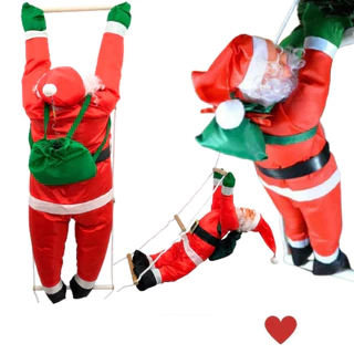 Papai Noel Subindo Escadas 90cm Escalador Enfeite Decoração Natalina p/ Árvore de Natal Varanda Janela Chaminé Porta