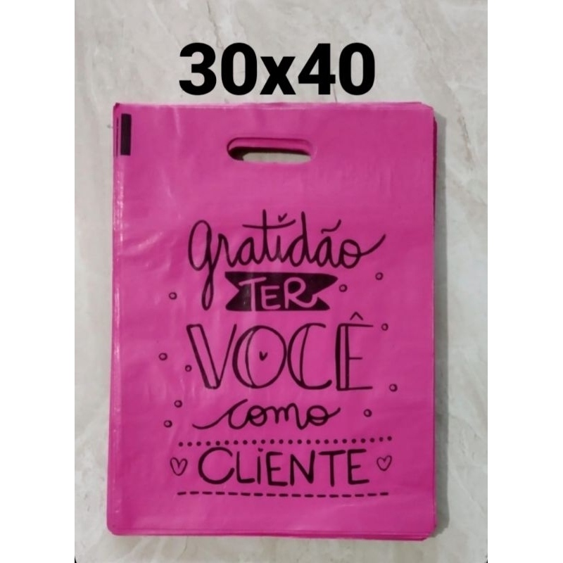40 Sacolas Plásticas Personalizadas Alça Vazada 30x40.