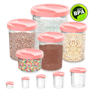 Kit com 5 Potes de Rosca Porta Mantimentos Com Tampa Rosa Uninjet