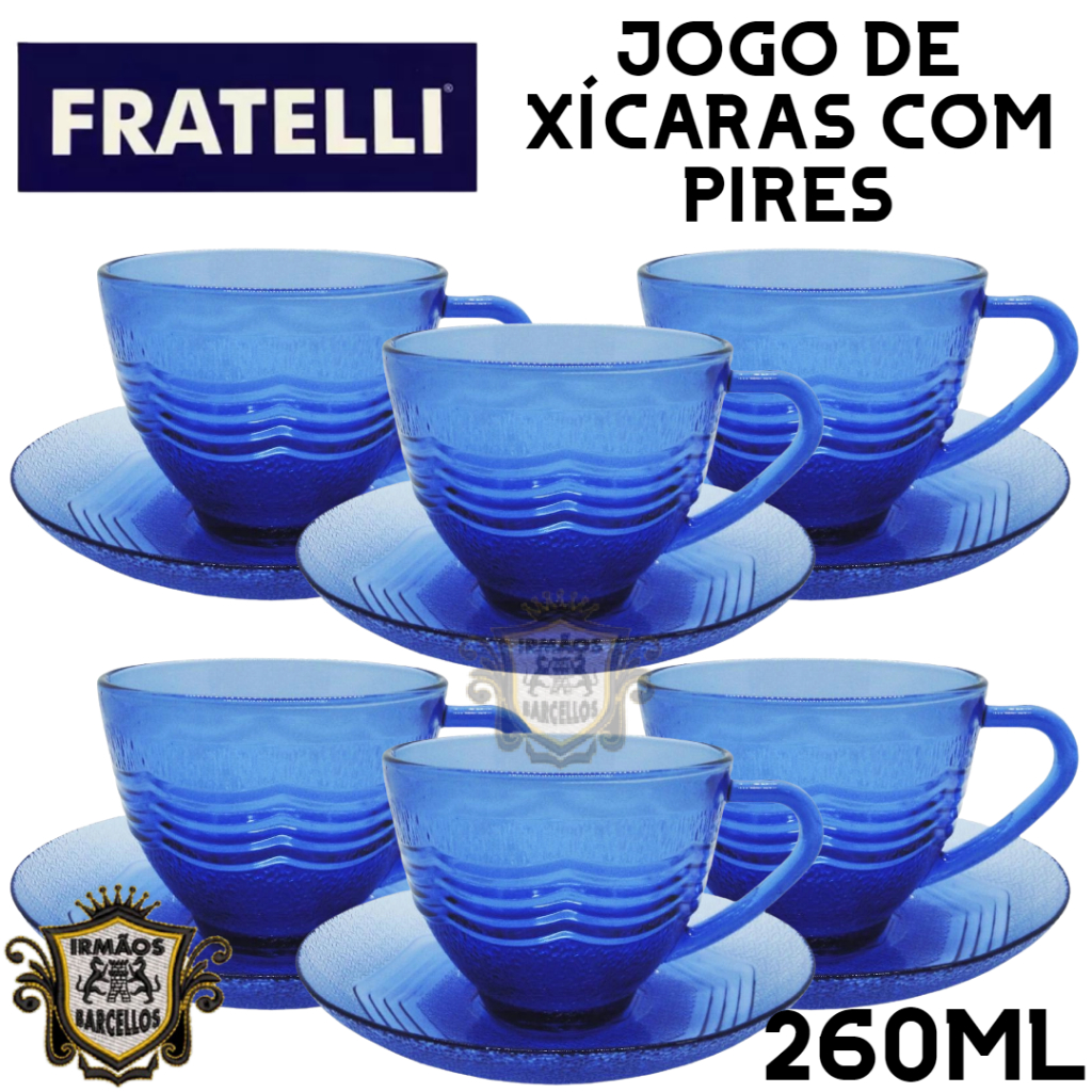 Conjunto de Chá Biona 6 xícaras com pires Donna Grécia - Azul/Off