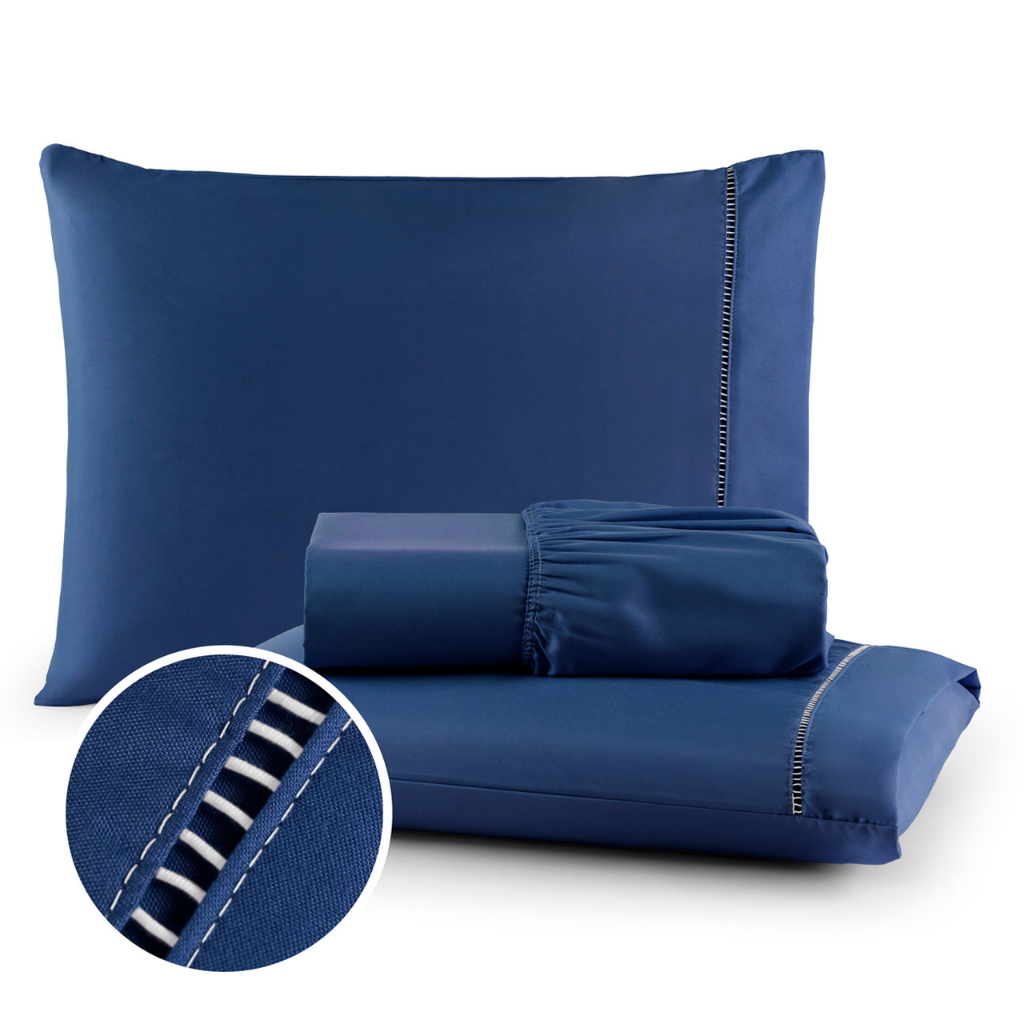 Kit Lencol Casal Queen Extra Macio 400 Fios Micropercal Com Ponto Palito