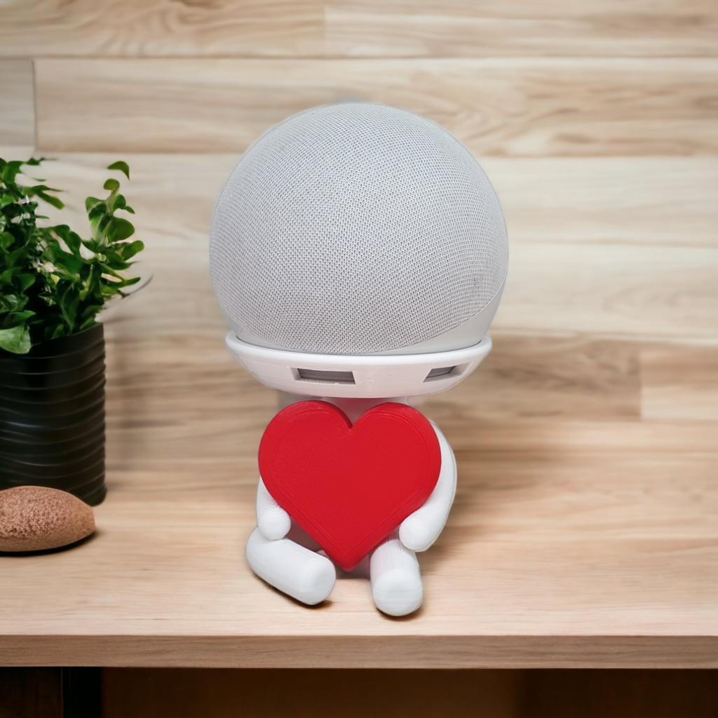Suporte Alexa Echo Dot 4 e Echo Dot 5. Tema Robert Amor - Presente, decoração criativa, música, som, stand de mesa, escultura