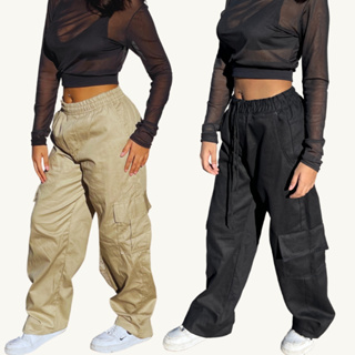 CALÇA CARGO FEMININA JEANS SKATE LARGA STREETWEAR PRETA CAQUI - ENVIO EM 24H