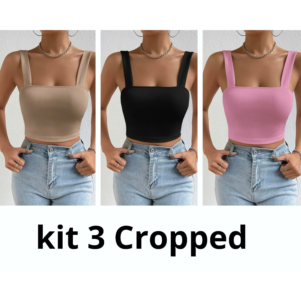 Kit 3 Conjunto moda gringa saia + cropped liso alça e regata - AliExpress