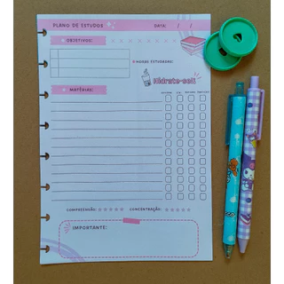 Refil Plano de estudo - planejamento- ImaginaMika - Caderno de Discos - checklist - Caderno Inteligente - Bujo