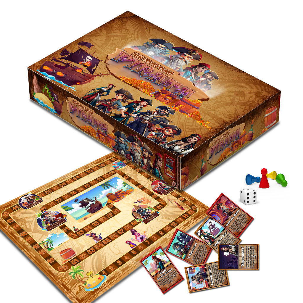 Jogo de Tabuleiro Infantil Menino Menina Ilha do Tesouro Pirata - Pirata Unicornio Dinossauro Fadas