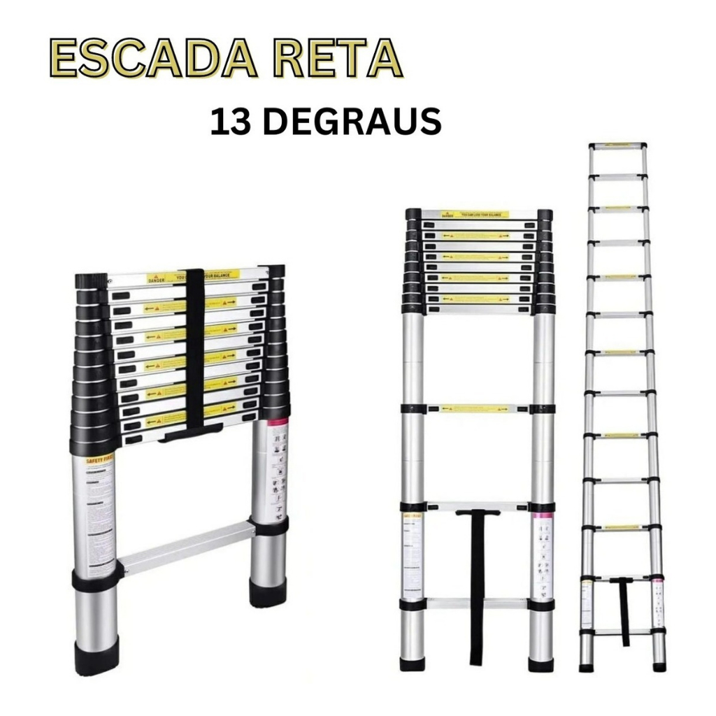 Escada Telescópica Multifuncional Alumínio 13 Degraus 3.8m - KME1038