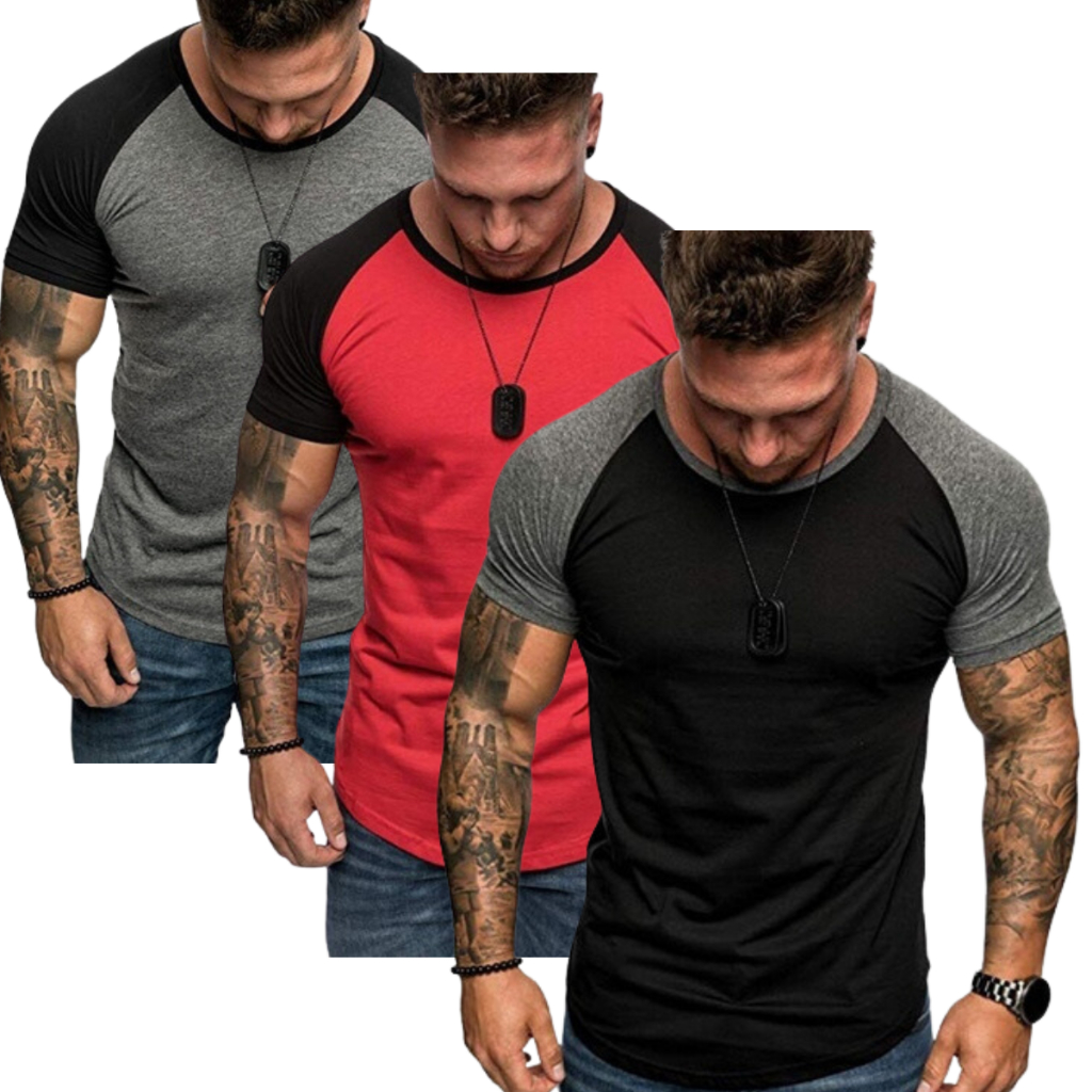 Camiseta Masculina Henley Manga Curta - Pacote 3 Cores Plus Size