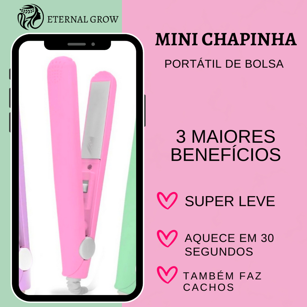 Mini Chapinha Prancha De Bolsa para Cabelos Finos e Cachos 160°Graus ...