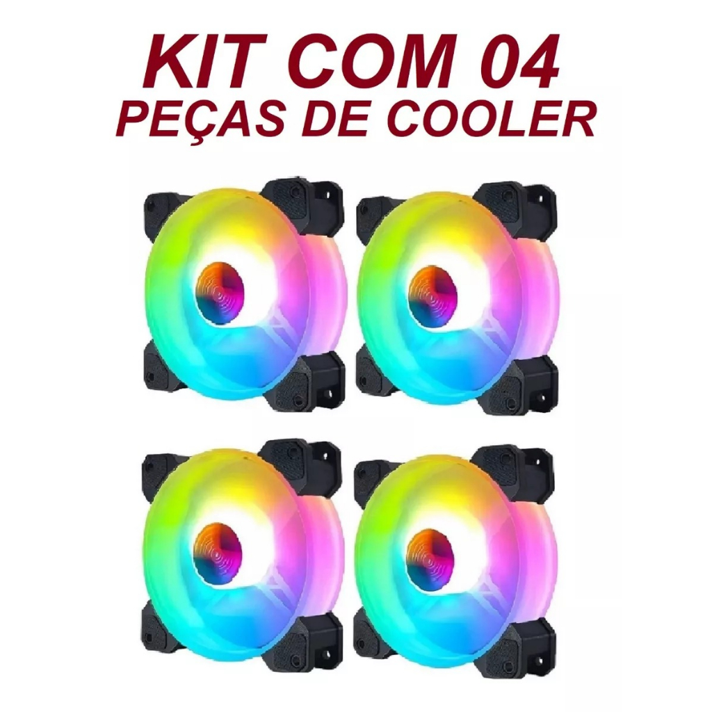 kIT com 4 peças Cooler Fan Led Rgb Pc Gabinete Cpu Gamer 3 + 4 Pinos Molex 120 mm 12 cm Ventoinha silenciosa dissipador de calor computador Knup KP-VR306