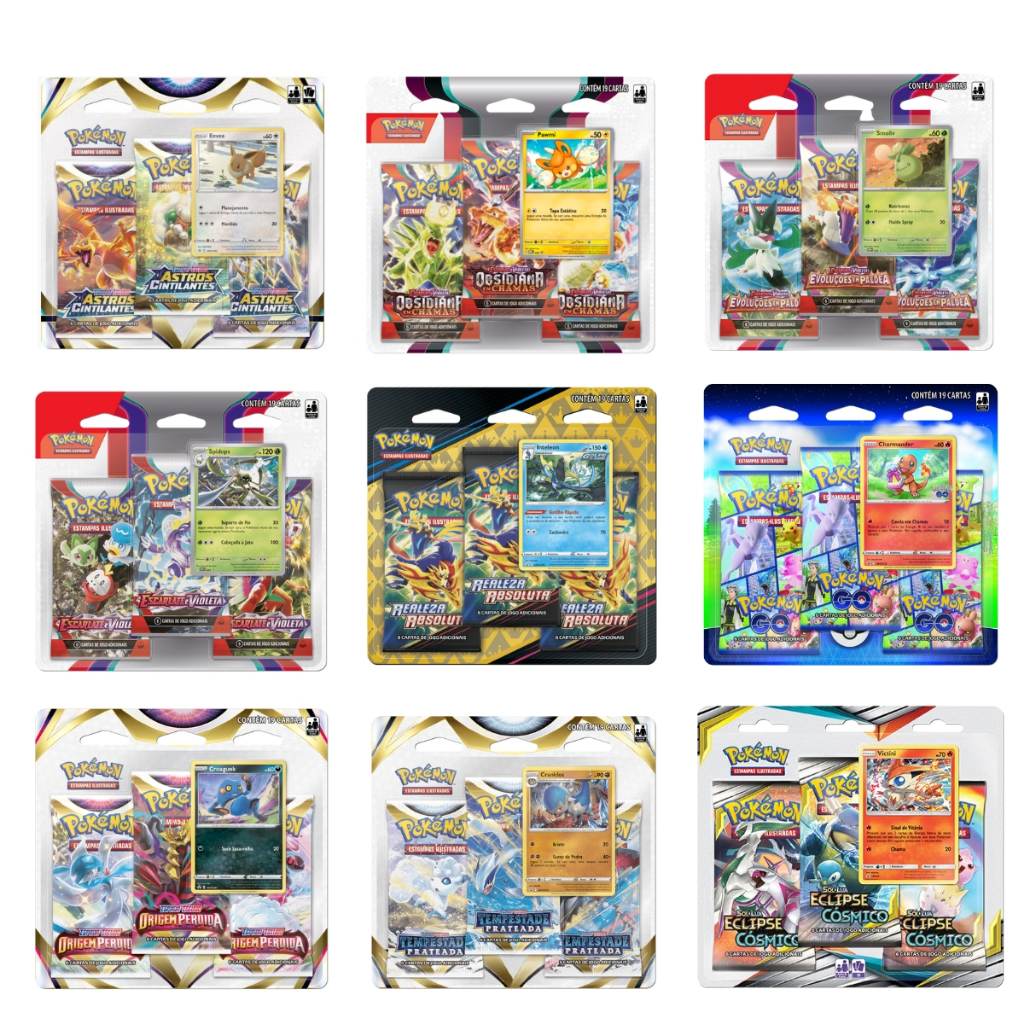 Pokémon TCG Blister triplo Copag Triple pack Cartas Pokemon Várias Coleções