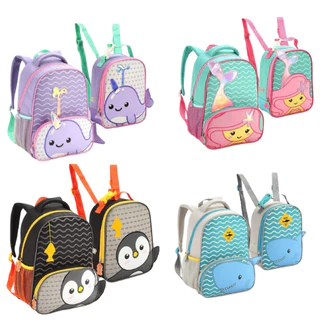 Mochila Infantil Lancheira Térmica Escolar 3D Bichinho Sereia Tubarao Baleia Pinguim Pets Meninos Meninas