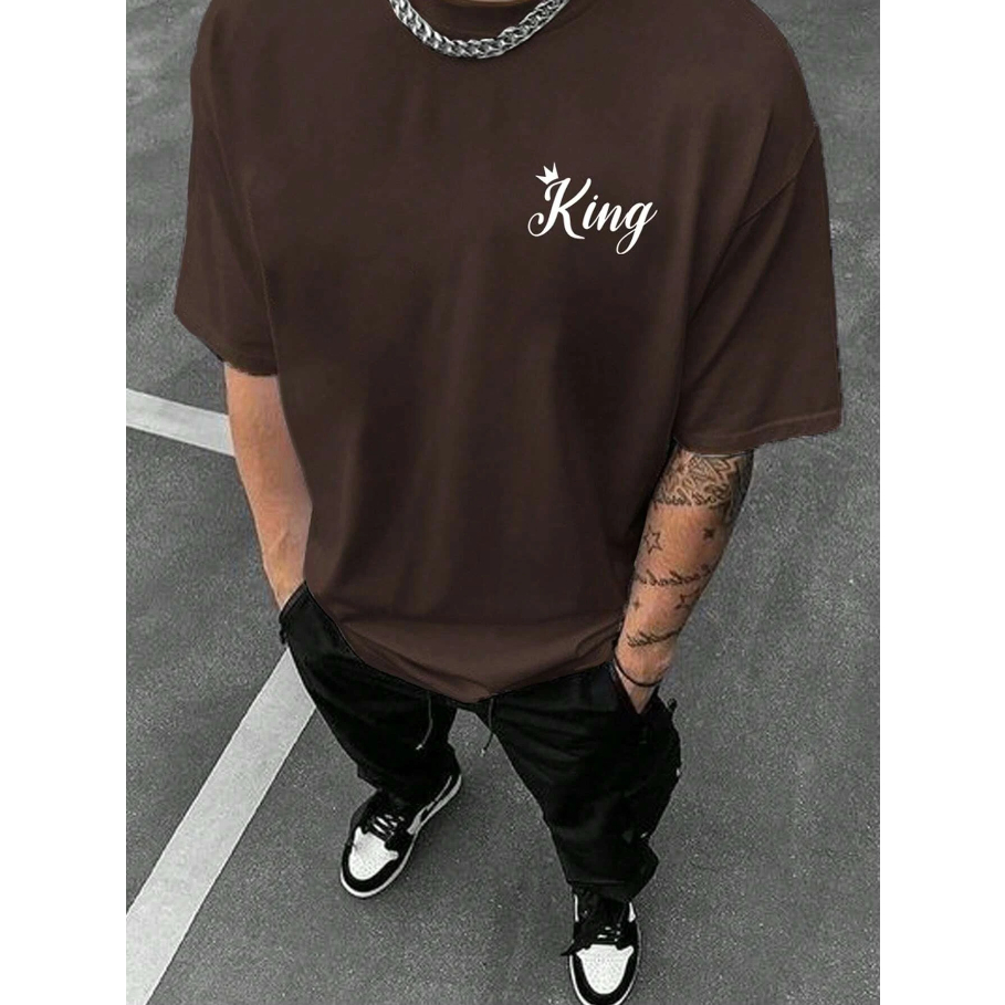 Camiseta King Estampa Grafica Desenho Coroa Rei Determinado Streetwear Skatista Blusa Manga Curta Ombro Caido Oversized Long Line