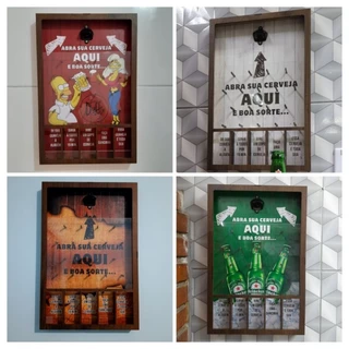 Jogo de Tampinhas com Abridor de Garrafas Premium, quadro cofre.
