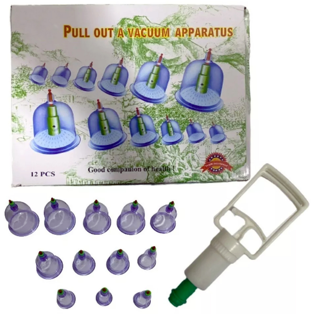 Kit Com 12 Ventosas Com Bomba Ventosaterapia Massoterapia Massagem ...