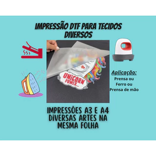 Impressão de Folha A3 em DTF Pronto para Aplicação - Envie Sua Arte