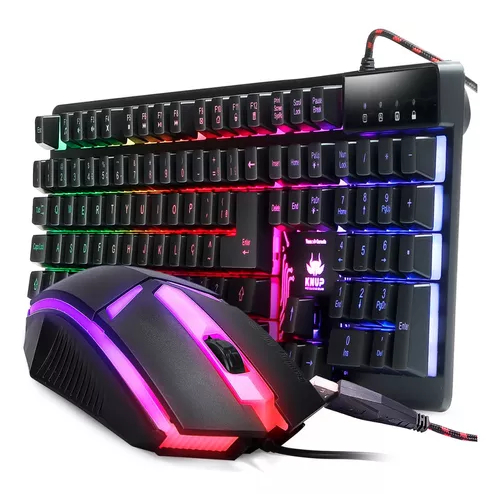 Kit Teclado E Mouse Gamer Semi Mecânico Led Rgb Usb Para Pc