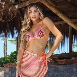 Biquíni Neon Feminino Verão De Tule Bordado Do Sol Pink