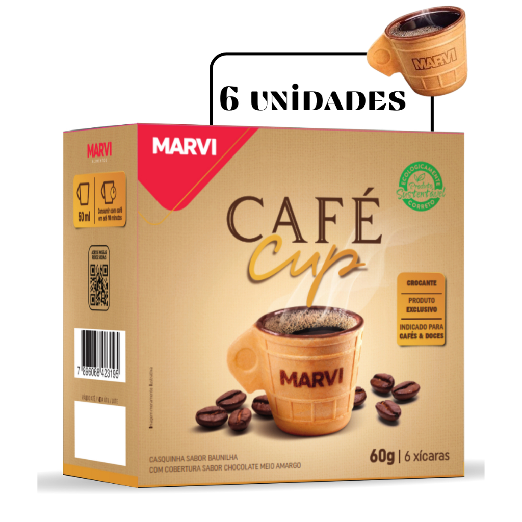 Casquinha Café Cup Marvi - Copo de café coberto de chocolate Xicara Comestível