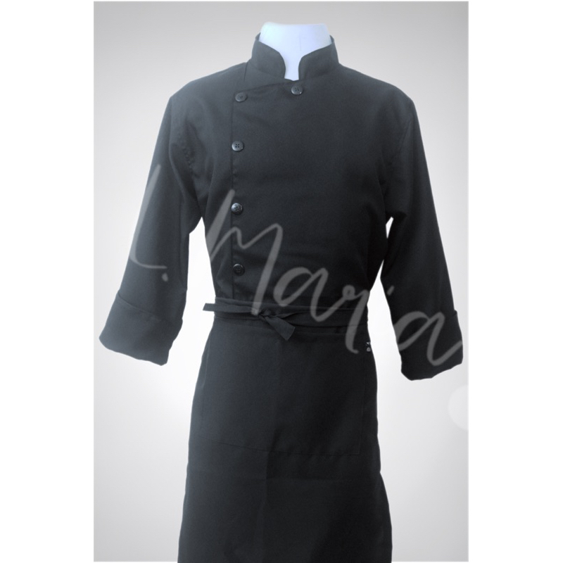 Dolmã Jaleco Chef Cozinha Oxford Preta Manga 3/8 Botão Tradi