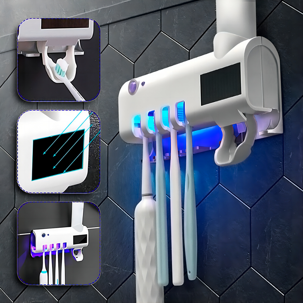 Imagem do produto Suporte Dispenser de Escova e Pasta de Dentes Com Esterilizador UV Automático 1