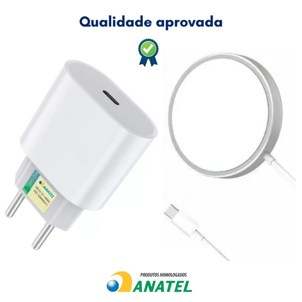 Carregador Magnético Cabo Indução Magsafe + Fonte Turbo Tipo USB-C ...