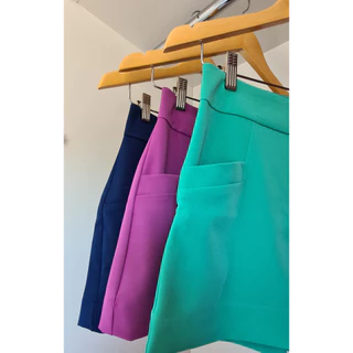 Short Feminino Alfaiataria Social Clássico Casual com Bolso Frontal Diversas Cores