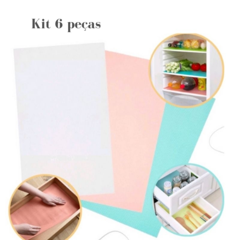 Kit 6 Tapetes Multiuso Forro de Prateleiras Gaveta Geladeira Antiderrapante